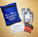 An opioid overdose reversal kit with two doses of naloxone nasal spray provided by the non-profit Max's Mission.