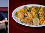 Naveed Haroon, co-owner of Spice & Curry Kabab & Grill, and the restaurant's chicken biryani, in East Meadow on June 3.