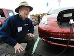 Bruce Sargent charges his electric vehicle, a Nissan Leaf, at a new quick-charge station in southern Oregon's Central Point.