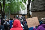 Hundreds crowded at Portland State University Friday, June 12, 2020, to show their support for disarming campus police officers.