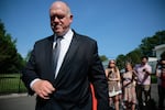 White House Border Czar Tom Homan walks away after talking to reporters after doing television interviews outside the West Wing of the White House on June 30, 2026 in Washington, DC.