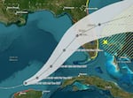 A tracking map show Hurricane Milton's expected path toward Florida's western shore, with a landfall forecast for late Wednesday night or early Thursday morning.