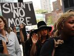 Dozens of protesters against the confirmation of then-Republican Supreme court nominee Judge Brett Kavanaugh gather outside of Democratic Senator Chuck Schumer's office on the afternoon that the nation is watching Professor Christine Blasey Ford testify against Kavanaugh in 2018.