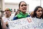 Pro-choice protesters react to the decision of Roe v. Wade being overturned at the U.S. Supreme Court.