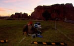 Tom Rodhouse of the National Park Service and retired federal biologist Pat Ormsbee test out equipment to record bat calls at Smith Rock State Park.