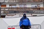 The sealed off Le Constellation bar, where a devastating fire left dead and injured during the New Year's celebrations, is seen in Crans-Montana, Swiss Alps, Switzerland, on Friday morning, Jan. 2.