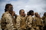 United States Marine Corps recruits from Lima Company, the first gender integrated training class in San Diego, receive a safety briefing on April 21, 2021 at Camp Pendleton in San Diego County, California.