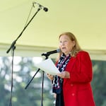 Anne McEnerny-Ogle, mayor of Vancouver, gives a speech during the America 250 celebration at Fort Vancouver in Vancouver, Wash. on July 3, 2026.