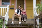 Randal Wyatt, left, and Annie Moss at Wyatt’s Albina neighborhood home in Portland, May 9, 2023. Wyatt purchased the three-bedroom home in 2020, from Moss, in an off-market sale.