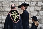 Britain's Catherine, Princess of Wales (C) and Britain's Princess Charlotte of Wales arrive at Westminster Abbey.