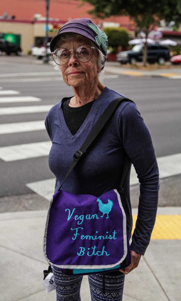 Mercy for Animals, an animal rights group, gathered outside of Fred Meyer in downtown Portland as part of a multi-city demonstration in protest of Foster Farm's alleged mistreatment of its chickens.