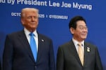 President Trump and South Korea's President Lee Jae Myung at a dinner in Gyeongju, South Korea, on Oct. 29, 2025. (Photo by ANDREW CABALLERO-REYNOLDS / AFP) (Photo by ANDREW CABALLERO-REYNOLDS/AFP via Getty Images)