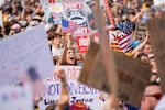 Crowds gather to listen to Sen. Bernie Sanders, I-Vt., during a No Kings protest