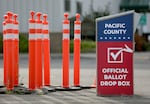 A ballot box pictured outside Pacific County's administration offices in Long Beach, Wash., on Sept. 15. Sheriff Daniel Garcia won reelection here last fall as a write-in candidate.