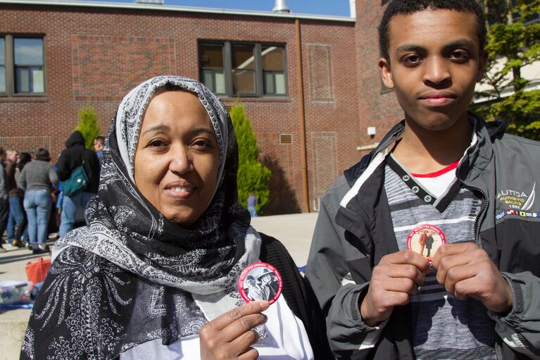Sabah Targhi, left, and her son Mohamed Hassan caucused for Hillary Clinton in Washington on March 26, 2016.