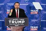 Political consultant Jesus Marquez speaks during a Commit to Caucus Rally with former US President and 2024 presidential hopeful Donald Trump (not pictured) in Las Vegas, Nevada on January 27, 2024.