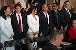 Meta founder Mark Zuckerberg, Amazon founder Jeff Bezos, Google CEO Sundar Pichai and Tesla CEO Elon Musk stand in a row at President Trump's second inauguration, in January 2025.