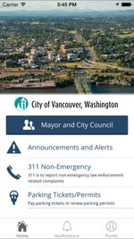 Vancouver's mobile app, MyVancouver, allows residents to easily report problems such as potholes and light outages, as well as receive notifications on service projects.