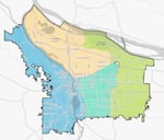 This version of the new Portland district maps, known as Cedar, divides the city along major transportation corridors.
