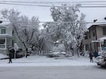 A scene from a snowed in Northwest Portland