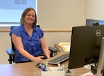 Jessica Blakely now has her office on site of the 60-unit Sequoia Crossings apartment complex in Salem, where she sits for a photo on July 20, 2024 in Salem, Ore.