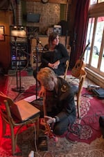 Dave Camp with Sarah King at Mississippi Pizza during their last Inside Voices performance on April 10. It would be his final public performance.