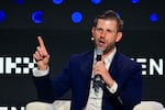 President Trump's son, Eric Trump, who's an executive at the Trump Organization, participates in the Token 2049 crypto conference in Dubai on May 1, 2025.
