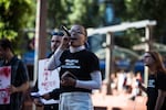 PSU student Olivia Pace speaks at a rally calling for the disarmament of Portland State campus police.