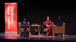 Yaa Gyasi, Rukaiyan Adams, and Colson Whitehead shared the stage at Wordstock 2016.