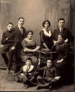 The Rothkowitz family before leaving Latvia, circa 1910. Markus Rothkowitz (Mark Rothko) is bottom left, holding the dog.
 
