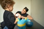 Barnes and her son eat breakfast before starting their day. Barnes is studying Business Administration at San Antonio College, and Samuel spends his days in a Head Start classroom on campus.