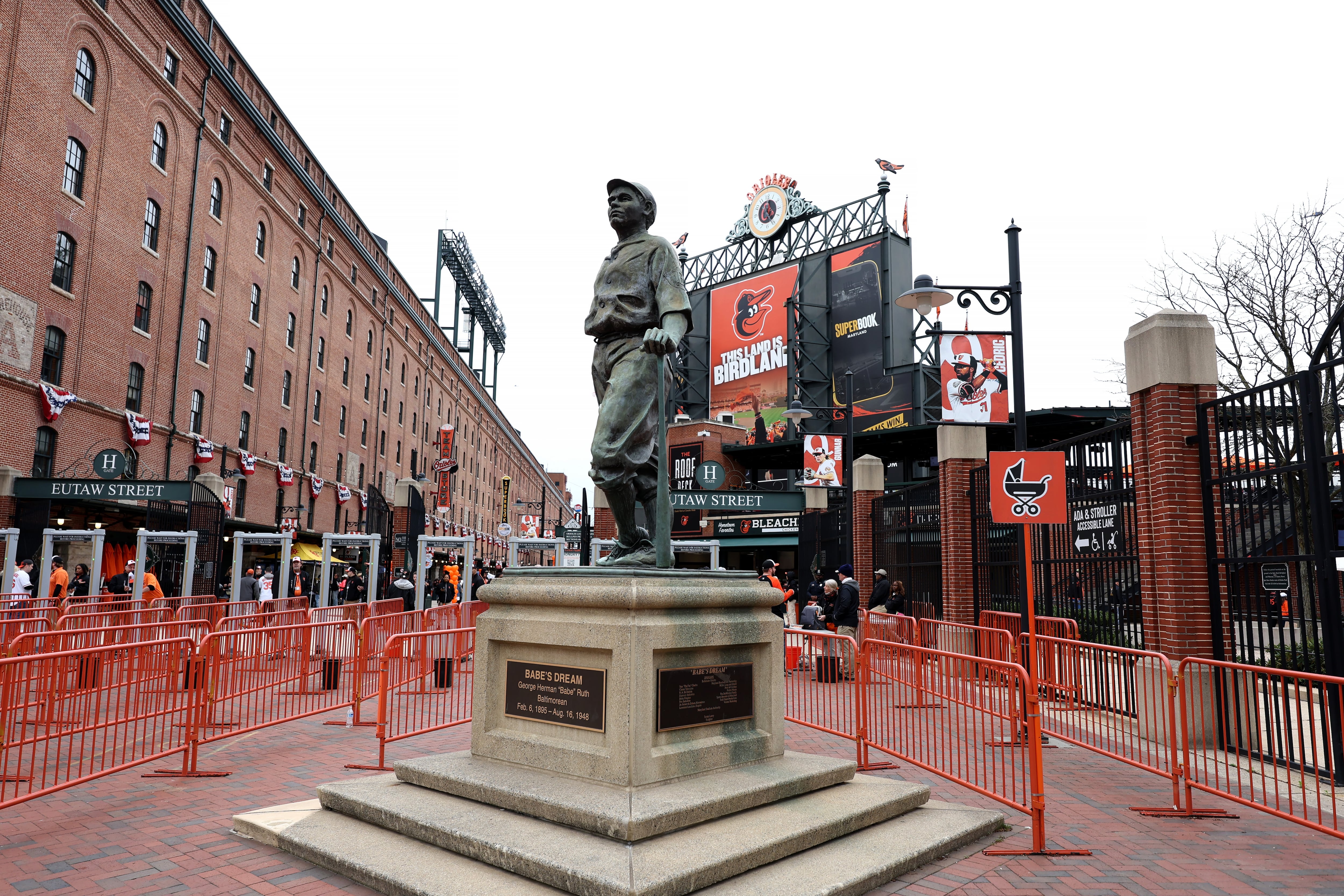 The Babe Ruth statue outside Camden Yards in Baltimore, Md., on April 7, 2023.