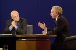 Democratic vice presidential candidate Joseph Lieberman (R) speaks as he debates his Republican opponent Richard Cheney (L) Oct. 5, 2000, at Centre College's Norton Center for the Arts in Danville, Ky.