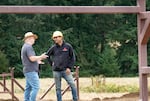 Dan Orzech, left, and Narendra Varma at Our Table Cooperative farm on Sept. 12, 2024. Varma says once solar panels are online, they'll be able to optimize them for shade or energy depending on the weather.