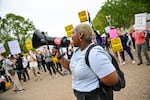 Demonstrators rally near the White House during nationwide protests against the Trump administration.
