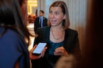 Sen. Elissa Slotkin, D-Mich., speaks to a reporter following a vote at the U.S. Capitol on August 01, 2025.