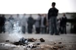 A piece of alleged white phosphorus still burns at UNRWA's (UN Relief and Works Agency) primary school in Beit Lahia in the northern Gaza Strip on January 24, 2009.