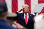 President Donald Trump salutes during a ceremony in the Pentagon courtyard to commemorate the 24th anniversary of the 9/11 attacks, Thursday, Sept. 11, 2025, in Washington.