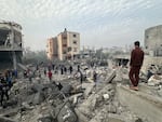 A view of damage at the residential building of Palestinian Aloush family following a fresh Israeli airstrike on Jabalia after Israel and Gaza reached a ceasefire deal, in the north of Gaza City, Gaza on January 16, 2025.