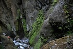 Some of the team members made camp in a steep and narrow portion of the Valhalla canyon nicknamed "Cathedral Gardens."