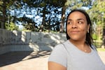 FILE - Joslyn Stanfield stands for a portrait in Drake Park in Bend, Ore., on June 17, 2025. Stanfield co-organized the first Juneteenth event in the park in 2020.