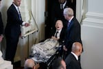 Former President Jimmy Carter, arrives to attend a tribute service for his wife and former first lady Rosalynn Carter, at Glenn Memorial Church, Tuesday, Nov. 28, 2023, in Atlanta.