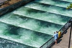 FILE-The fish ladders at the Bonneville Lock and Dam, in 2021. 