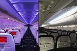 The different interiors of Virgin America (left) and Alaska Airlines (right) are striking. A potential takeover of Virgin by Alaska would require Alaska to evaluate the different interiors, integrate any changes (or not), or come up with something new entirely.