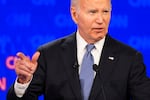 FILE - President Joe Biden, speaks during a presidential debate hosted by CNN with Republican presidential candidate former President Donald Trump, June 27, 2024, in Atlanta.