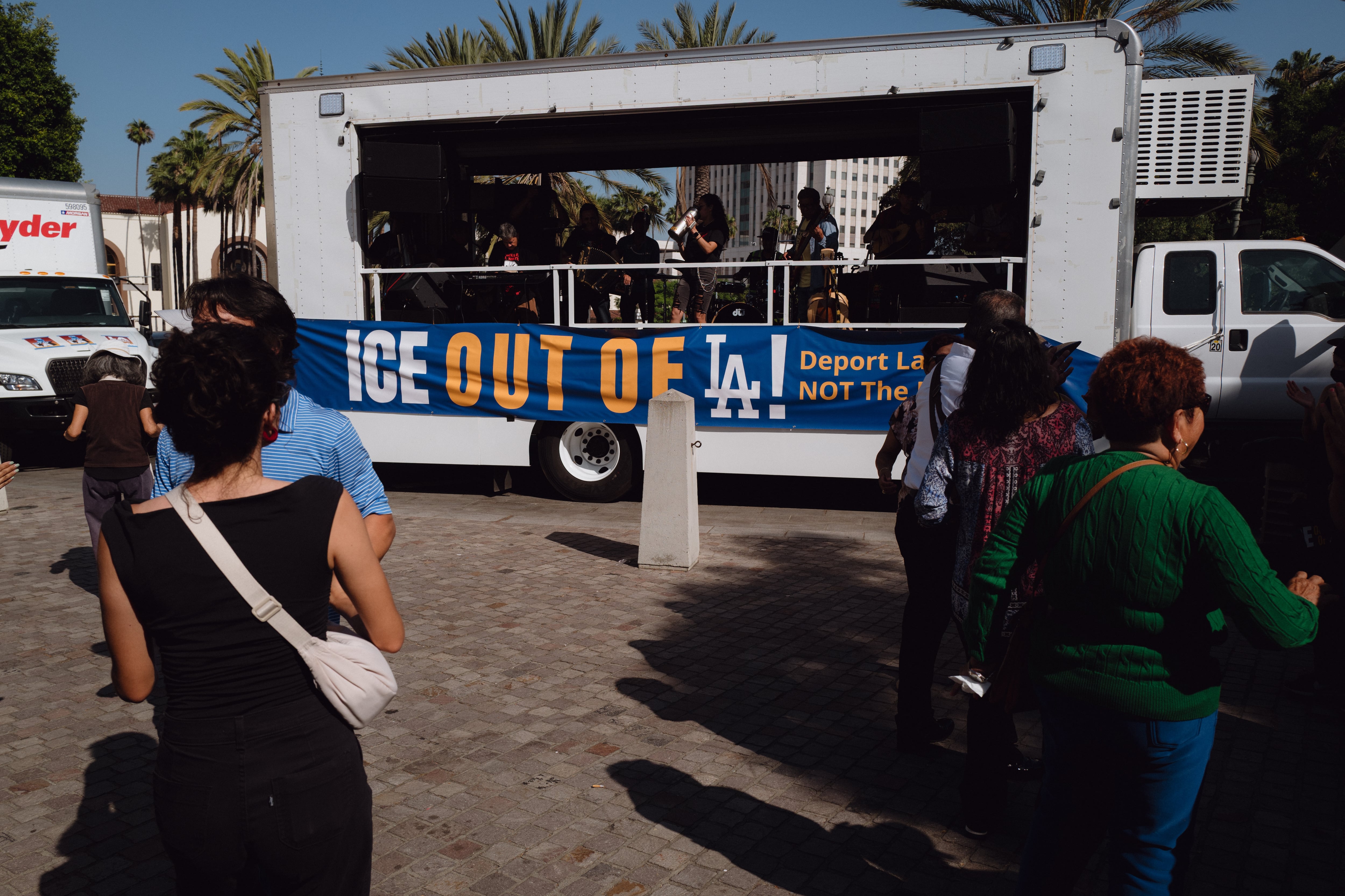 A recent concert in downtown Los Angeles to protest ongoing immigration raids. Small protests have popped up almost daily, often at the sites where someone was arrested for deportation.