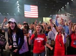 Supporters cheer as Republican presidential candidate former President Donald Trump speaks at the “People's Convention” of Turning Point Action Saturday, June 15, 2024 in Detroit. (AP Photo/Carlos Osorio)