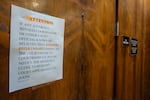 A sign is posted outside of county Judge Hannah Dugan's courtroom at the Milwaukee County Courthouse on April 25.