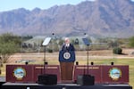 President Joe Biden speaks at the Gila Crossing Community School, Friday, Oct. 25, 2024, in Laveen, Ariz.