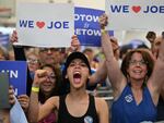 People cheer as President Biden speaks during a campaign event in Detroit on July 12, a rally where there were chants of "Don't you quit!"